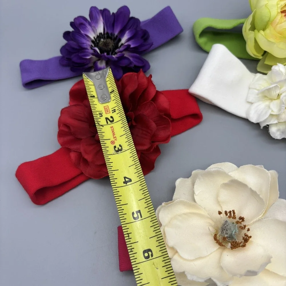 5 Pc. Large Flower Hair Bow on Knit Headband Lot‎ Gift Set Baby Girl